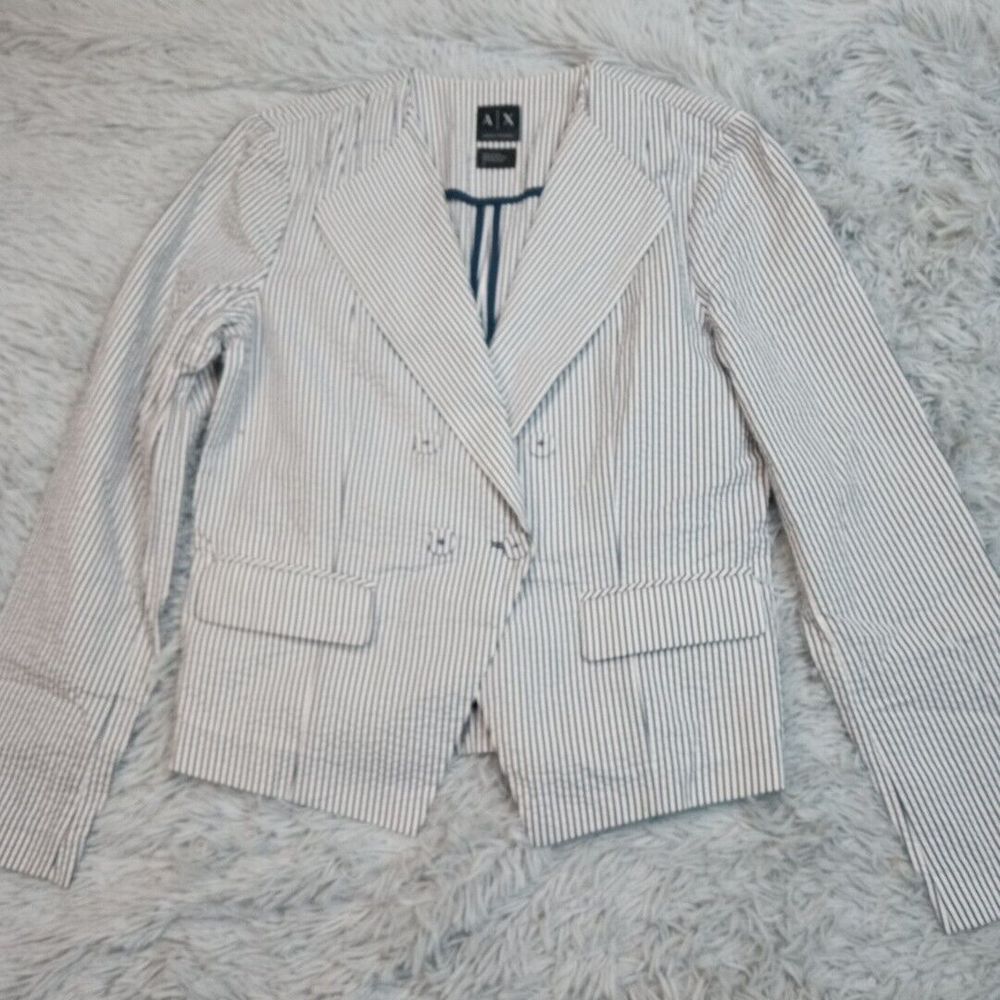 Armani Exchange Blazer Womens 4 Blue Stripe Blazer Pockets Career Button Up